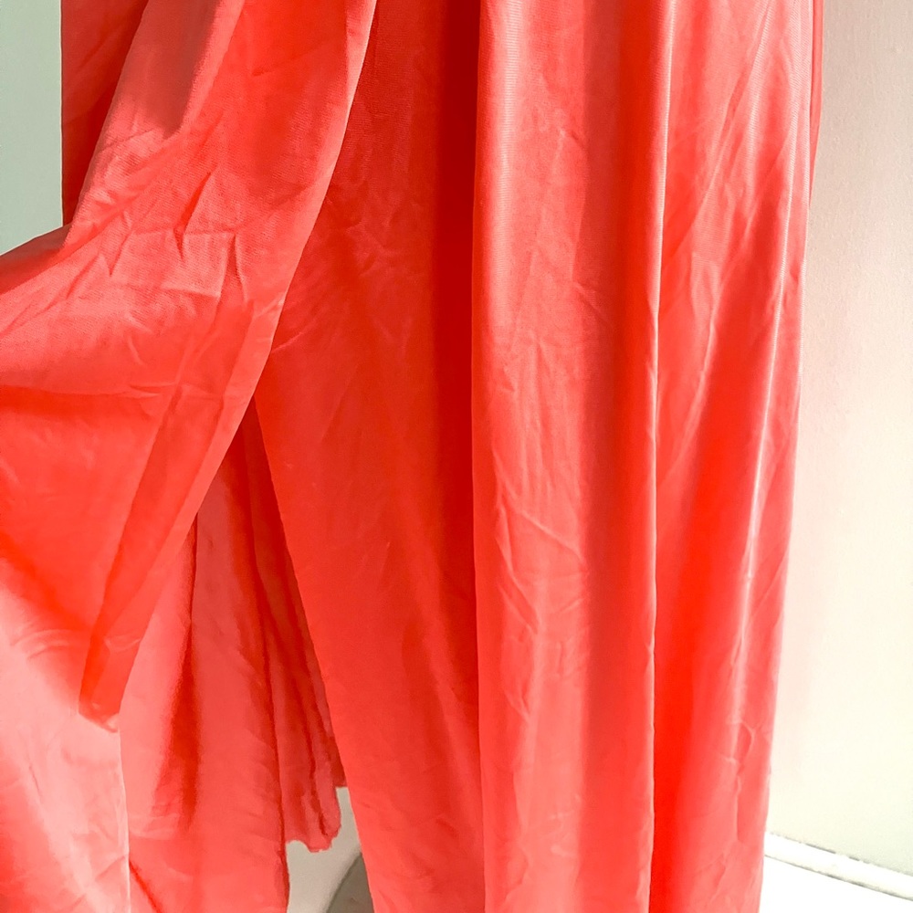 Vintage 70’s coral red orange lace flower slip gown dress & robe jacket set - Picture 9 of 16